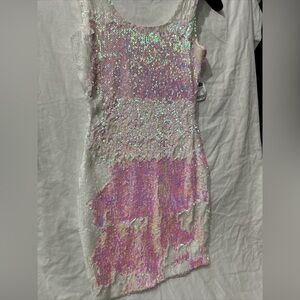 Sequin White and Pink Iridescent Mini Bodycon Dress XS NWT Party Dress